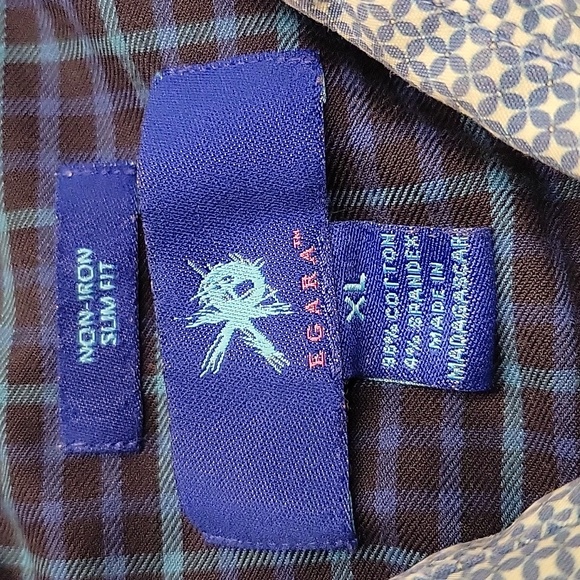 EGARA Slim Fit Non-Iron Blue & white micro check Long-sleeved Button-down Shirt, - Picture 11 of 11